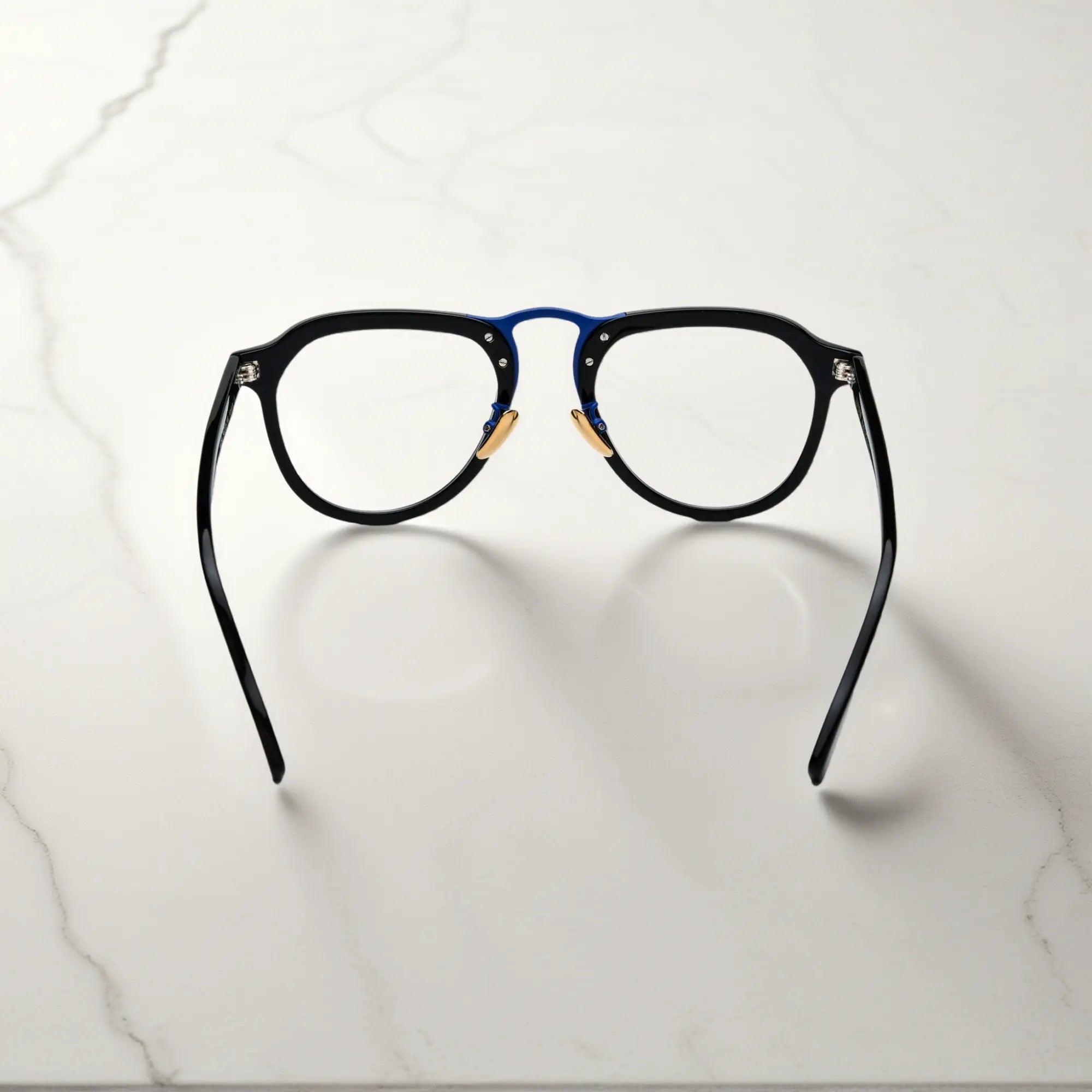 Rear view of VoyueLens Midnight Blue Accent black blue aviator eyeglasses